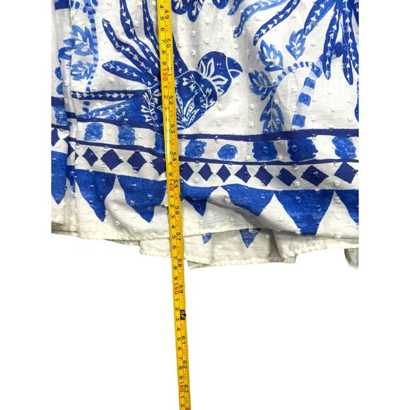 FARM Rio Flowerful Birds Maxi Dress Size XL Blue White Cotton V-Neck Boho Resort - Picture 7 of 12